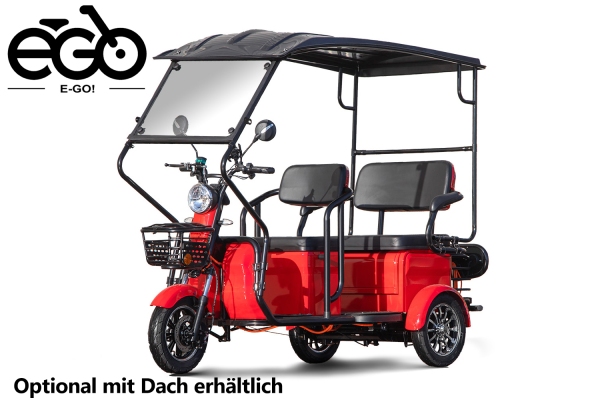 EEC Elektromobil E-GO! City AX3 2.1kW 72V 20Ah Dreirad mit 25km/h Zulassung Seniorenmobil für 2 Personen