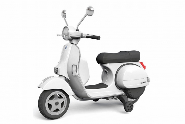 Lizenz Piaggio Vespa Roller Scooter Kinder Motorrad mit Stützräder Elektro Auto 2x 20W 12V 7Ah